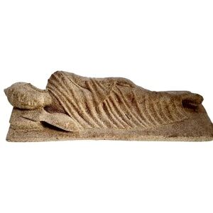 Vintage Stone Slab Reclining Buddha Statue